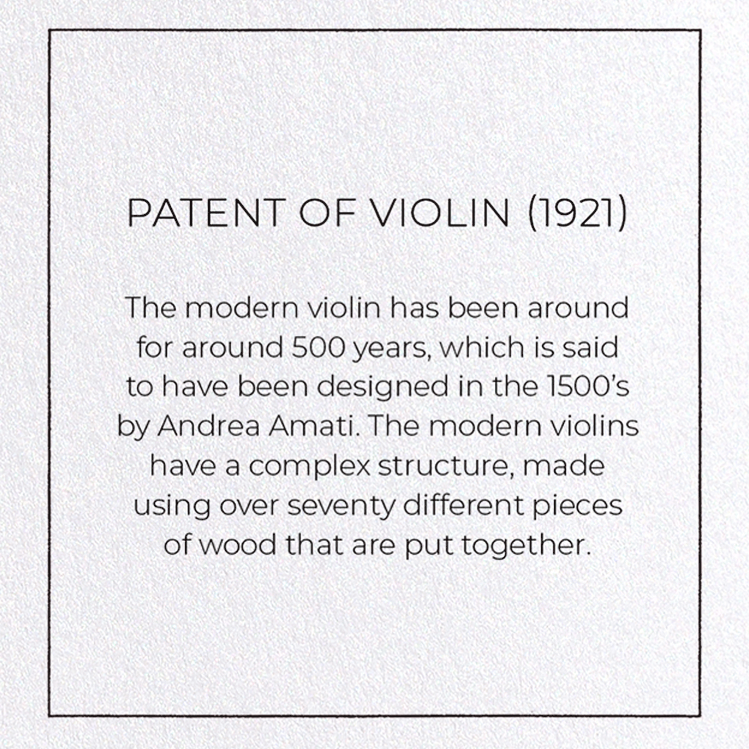 PATENT OF VIOLIN (1921): Patent Greeting Card