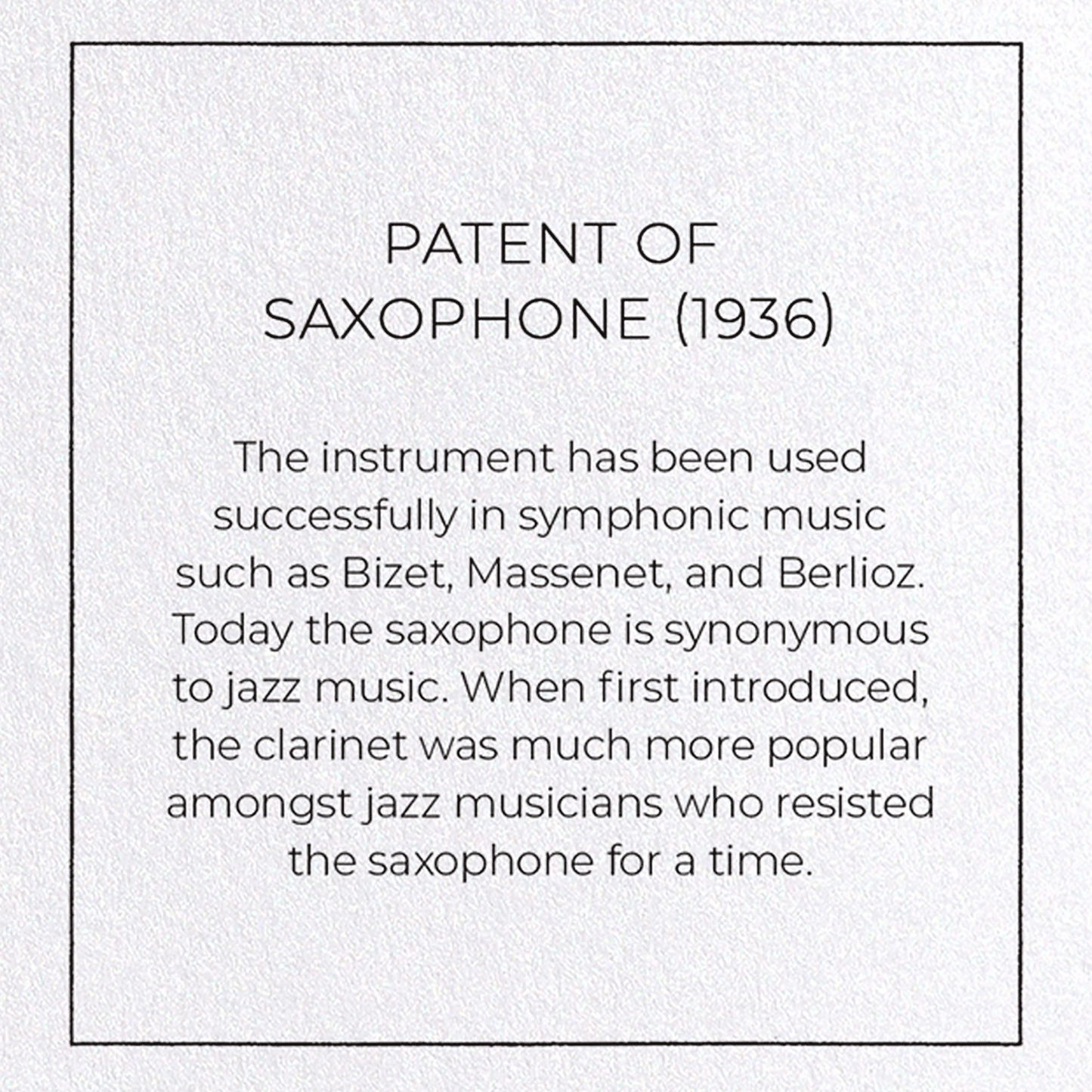 PATENT OF SAXOPHONE (1936): Patent Greeting Card