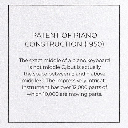 PATENT OF PIANO CONSTRUCTION (1950): Patent Greeting Card