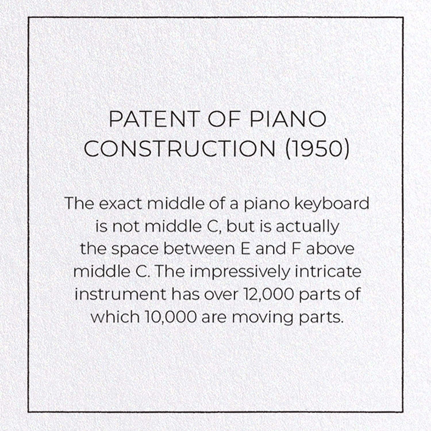 PATENT OF PIANO CONSTRUCTION (1950): Patent Greeting Card