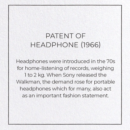 PATENT OF HEADPHONE (1966): Patent Greeting Card