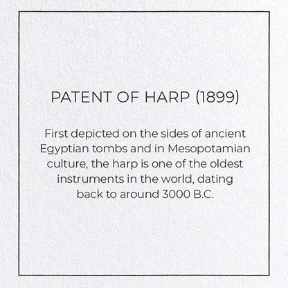 PATENT OF HARP (1899): Patent Greeting Card