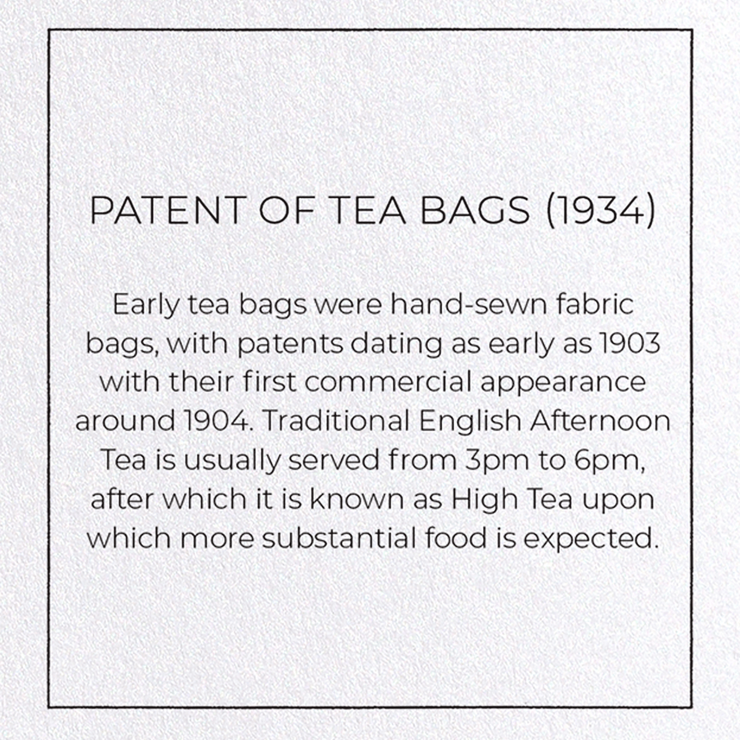 PATENT OF TEA BAGS (1934): Patent Greeting Card