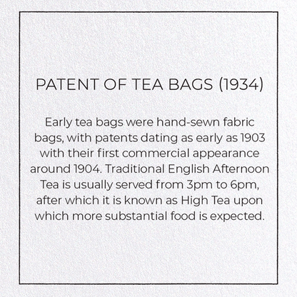 PATENT OF TEA BAGS (1934): Patent Greeting Card