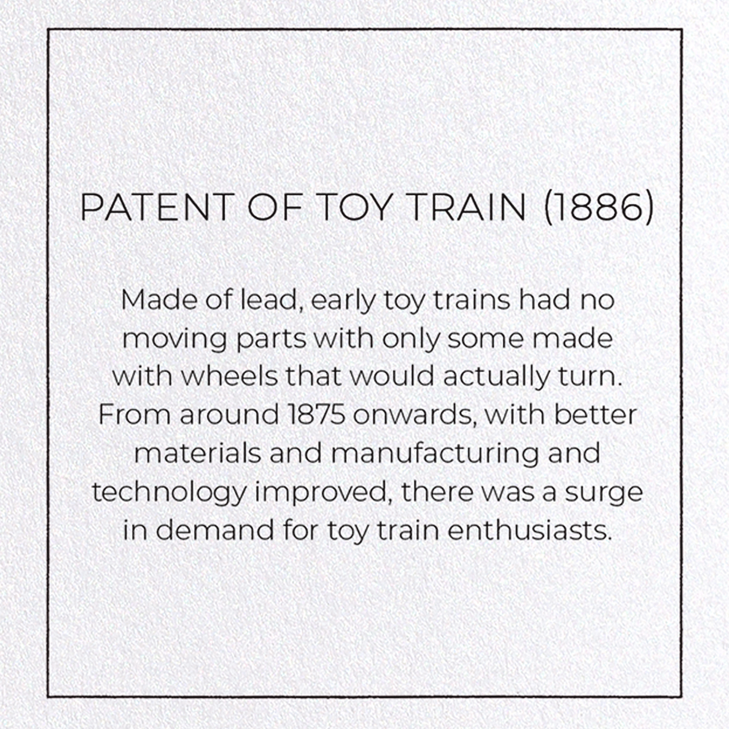 PATENT OF TOY TRAIN (1886): Patent Greeting Card
