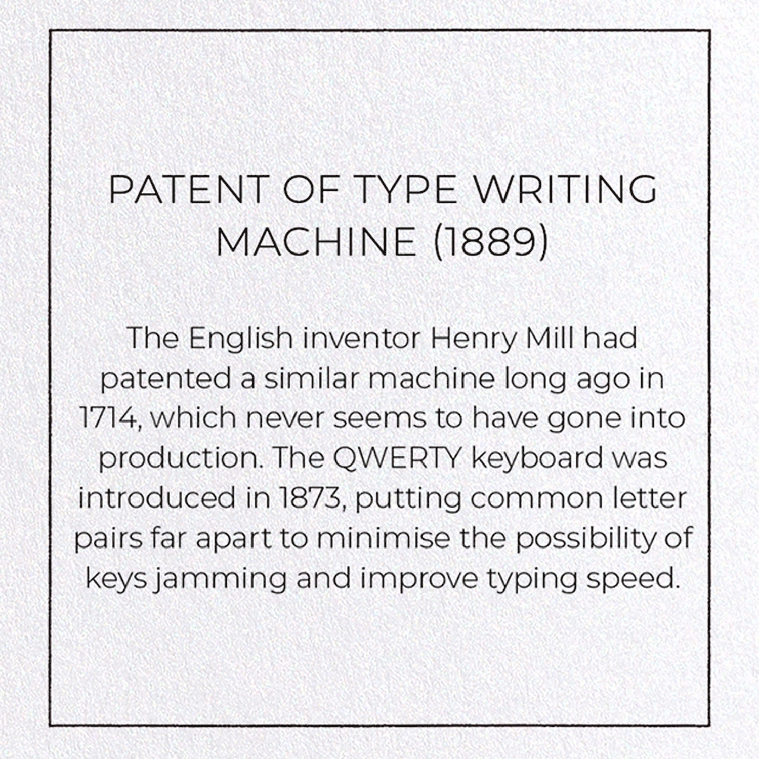 PATENT OF TYPE WRITING MACHINE (1889): Patent Greeting Card
