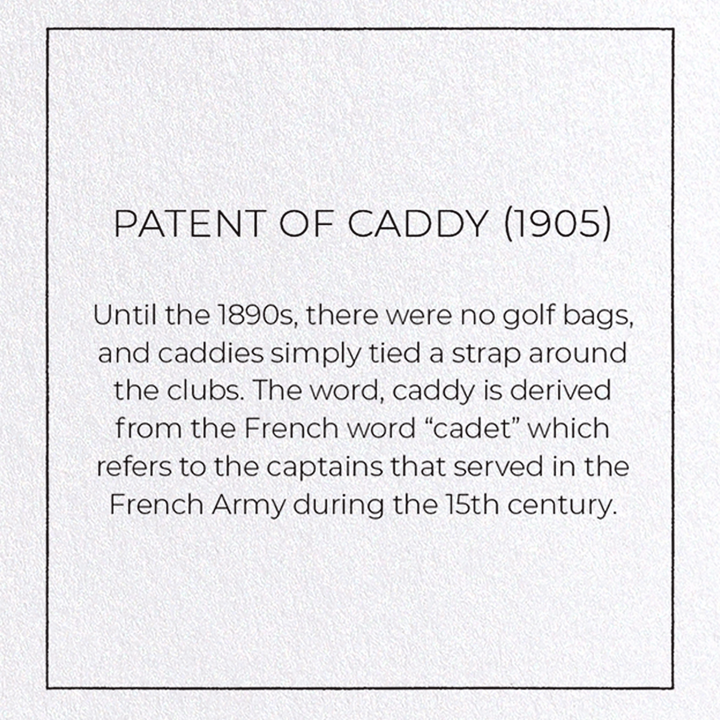 PATENT OF CADDY (1905): Patent Greeting Card
