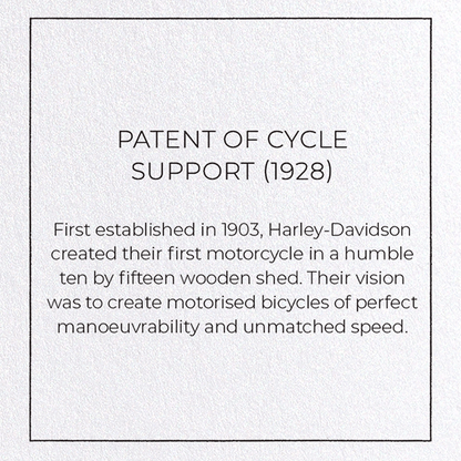 PATENT OF CYCLE SUPPORT (1928): Patent Greeting Card