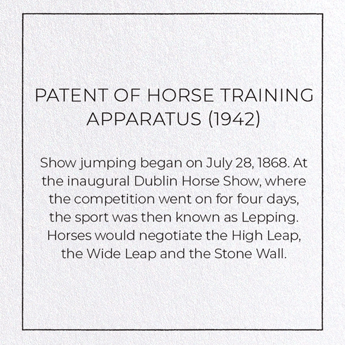 PATENT OF HORSE TRAINING APPARATUS (1942): Patent Greeting Card