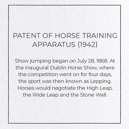 PATENT OF HORSE TRAINING APPARATUS (1942): Patent Greeting Card