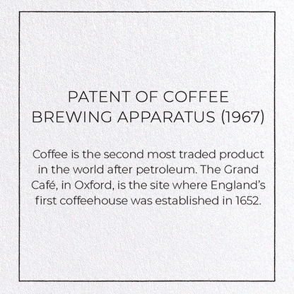 PATENT OF COFFEE BREWING APPARATUS (1967): Patent Greeting Card