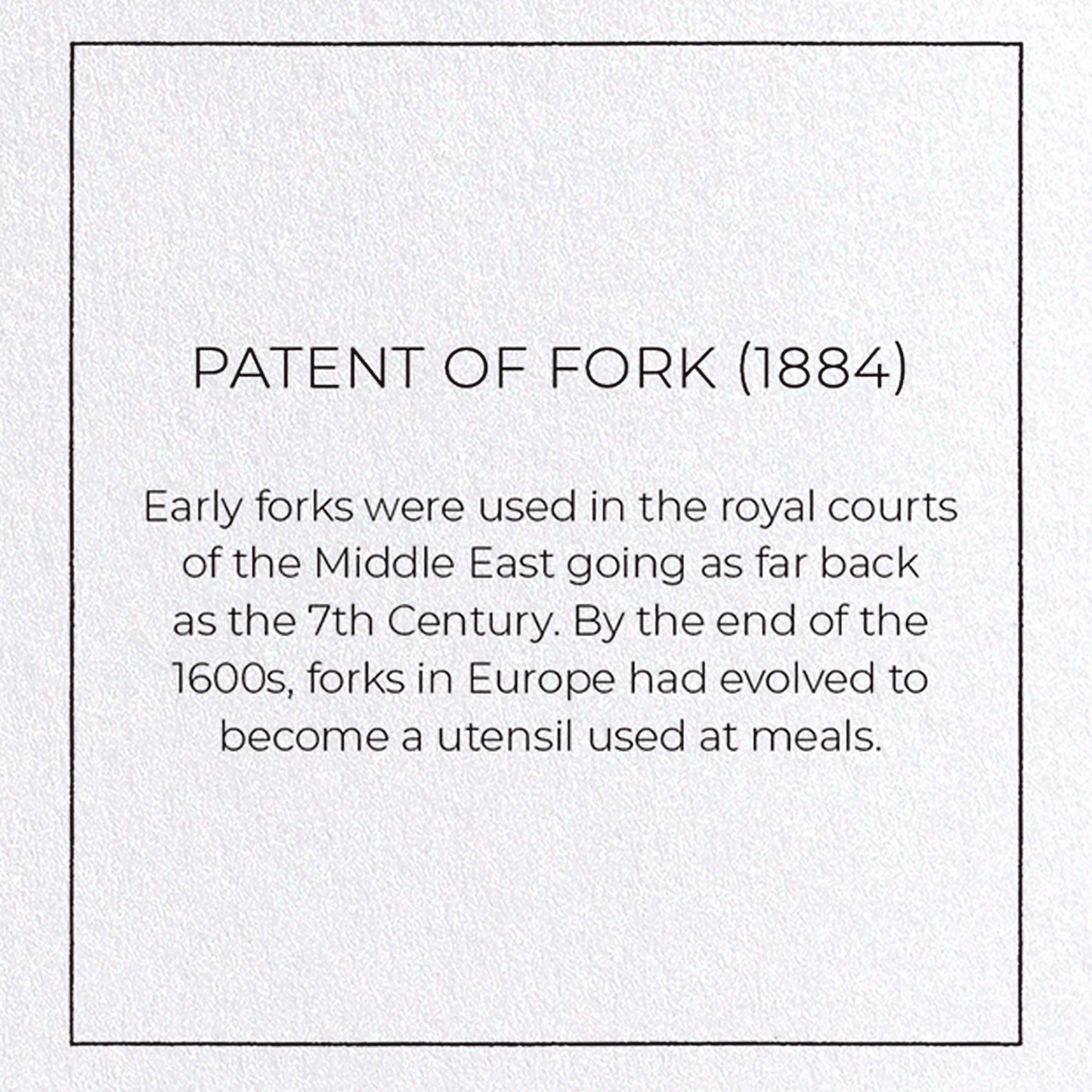PATENT OF FORK (1884): Patent Greeting Card