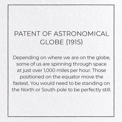 PATENT OF ASTRONOMICAL GLOBE (1915): Patent Greeting Card