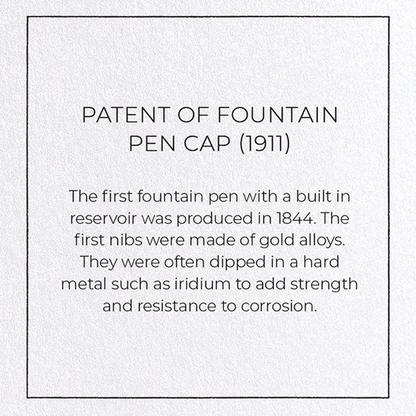 PATENT OF FOUNTAIN PEN CAP (1911): Patent Greeting Card