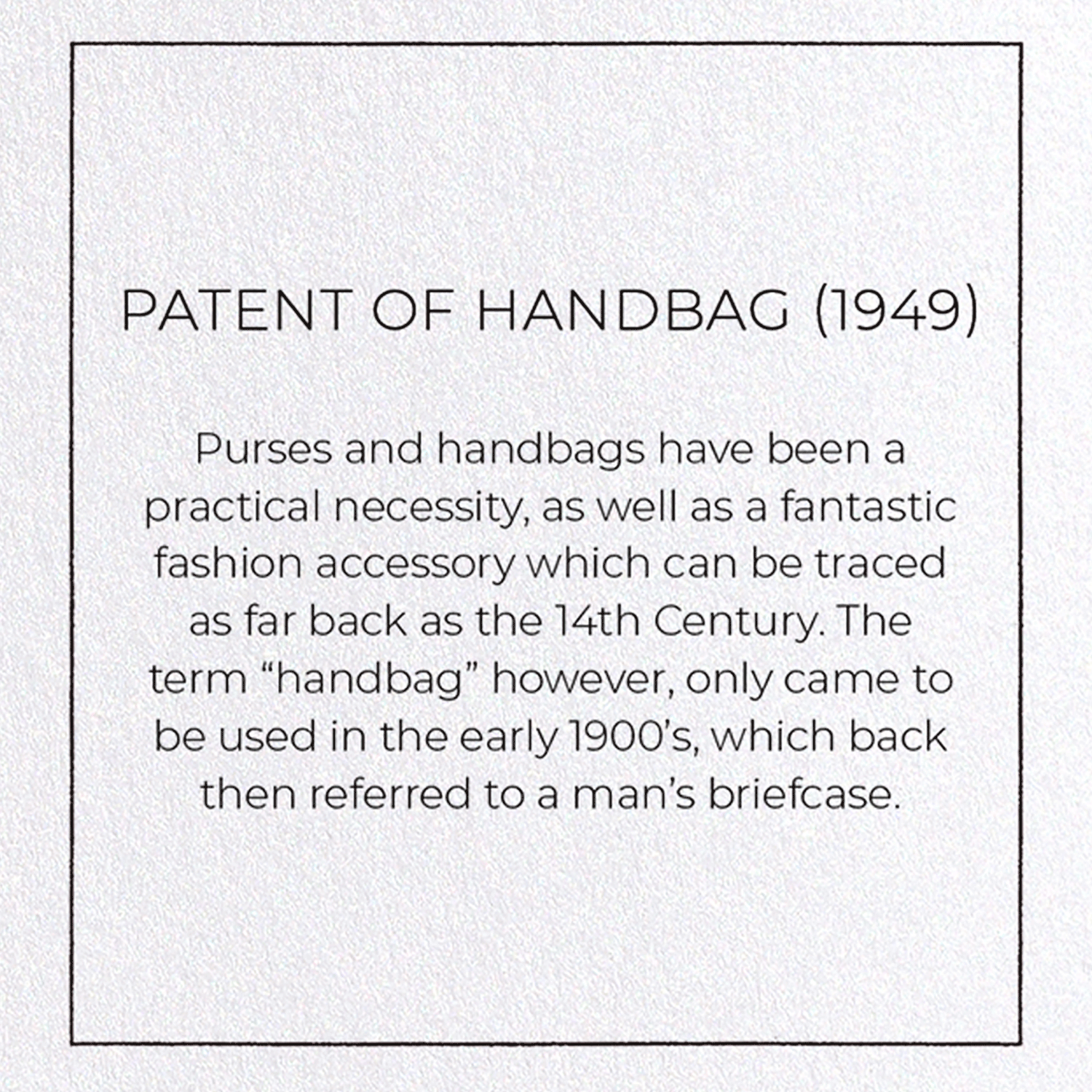 PATENT OF HANDBAG (1949): Patent Greeting Card