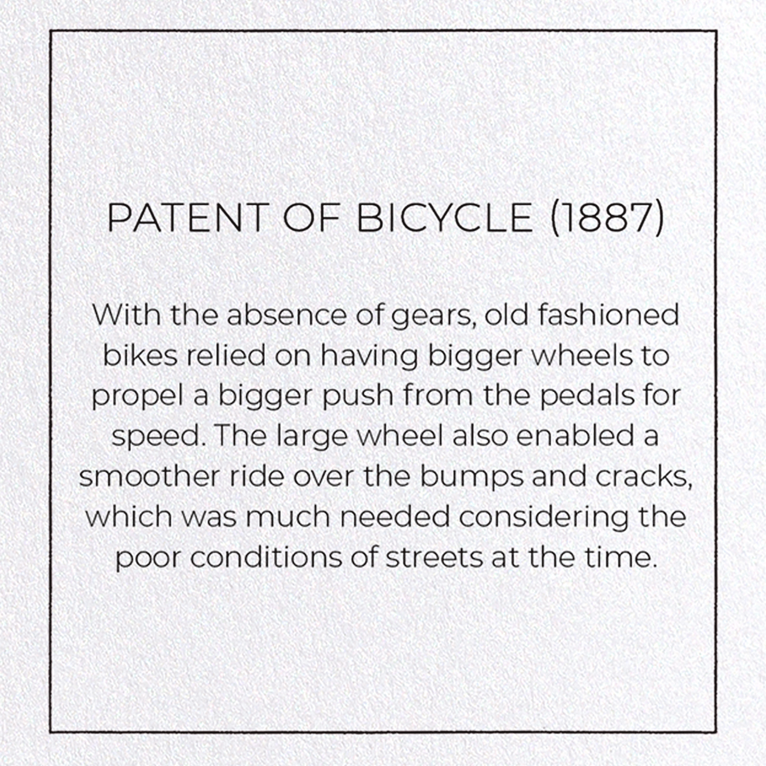 PATENT OF BICYCLE (1887): Patent Greeting Card