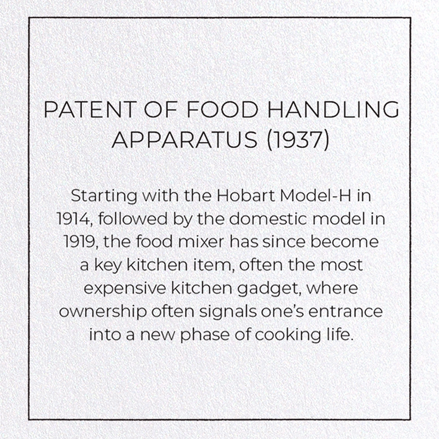PATENT OF FOOD HANDLING APPARATUS (1937): Patent Greeting Card