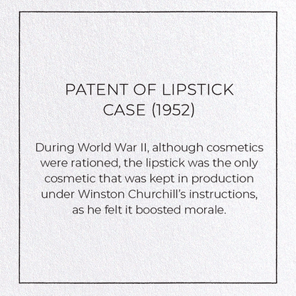 PATENT OF LIPSTICK CASE (1952): Patent Greeting Card
