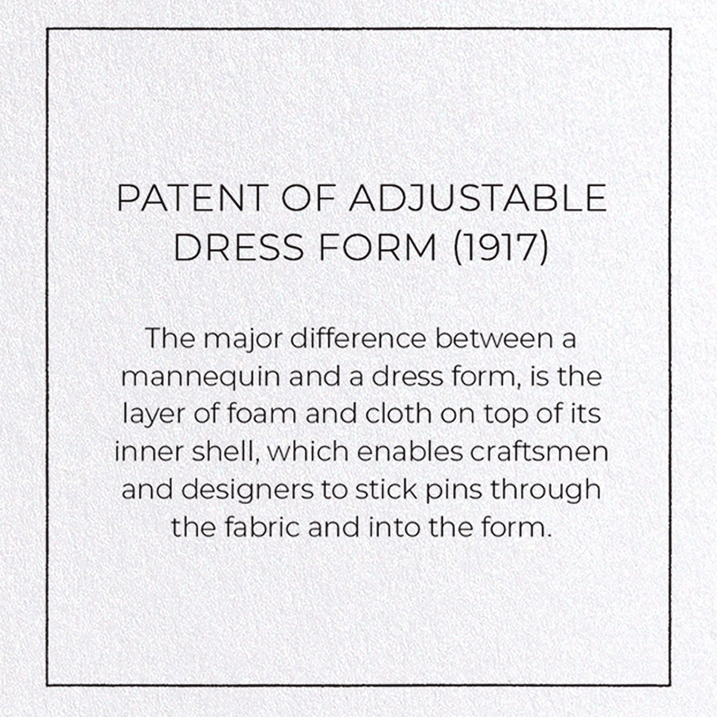 PATENT OF ADJUSTABLE DRESS FORM (1917): Patent Greeting Card