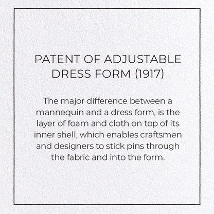 PATENT OF ADJUSTABLE DRESS FORM (1917): Patent Greeting Card