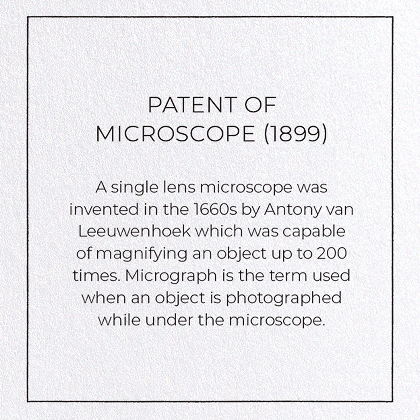 PATENT OF MICROSCOPE (1899): Patent Greeting Card