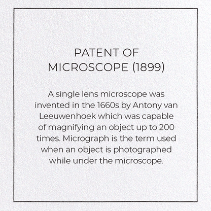 PATENT OF MICROSCOPE (1899): Patent Greeting Card