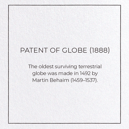 PATENT OF GLOBE (1888): Patent Greeting Card