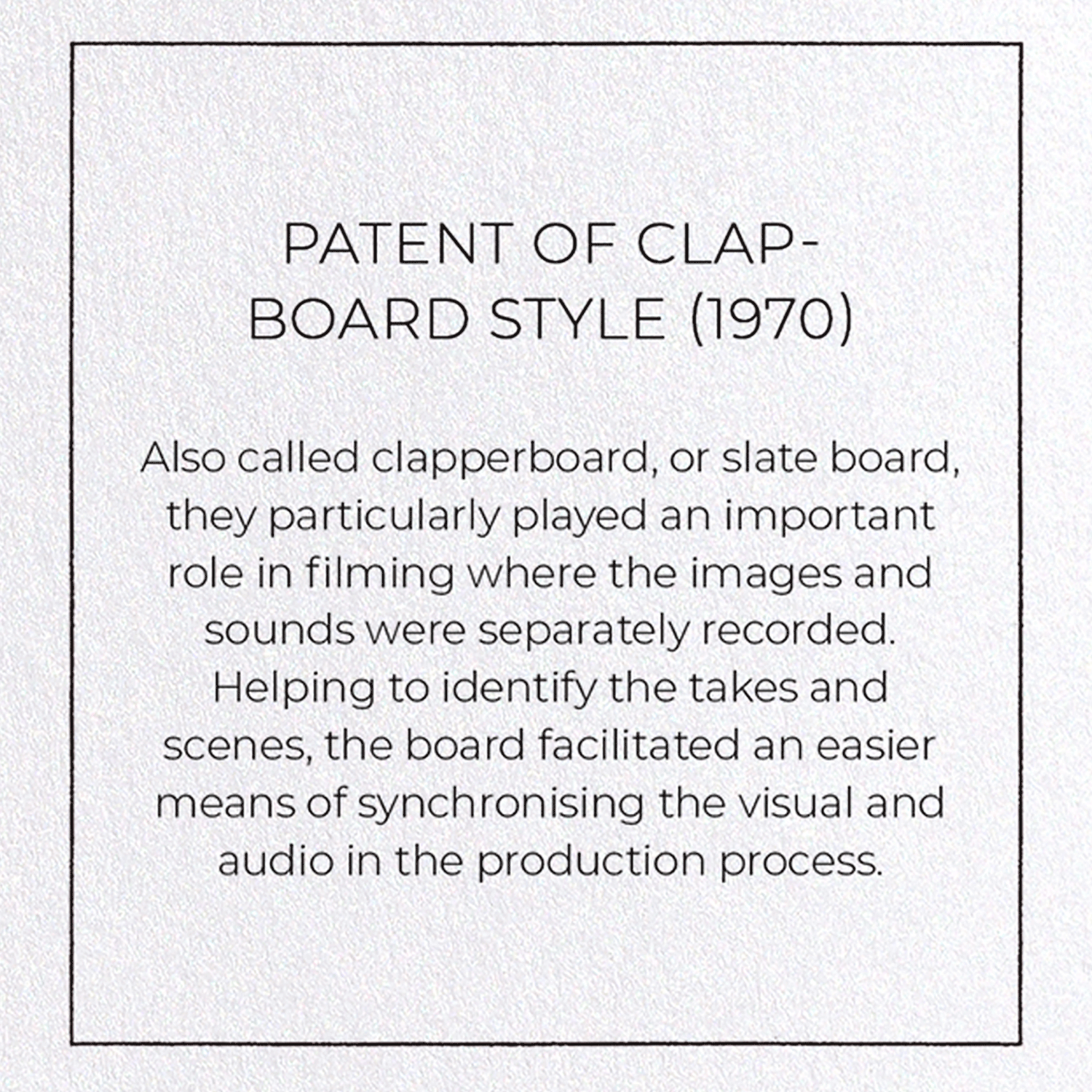 PATENT OF CLAP-BOARD STYLE (1970): Patent Greeting Card