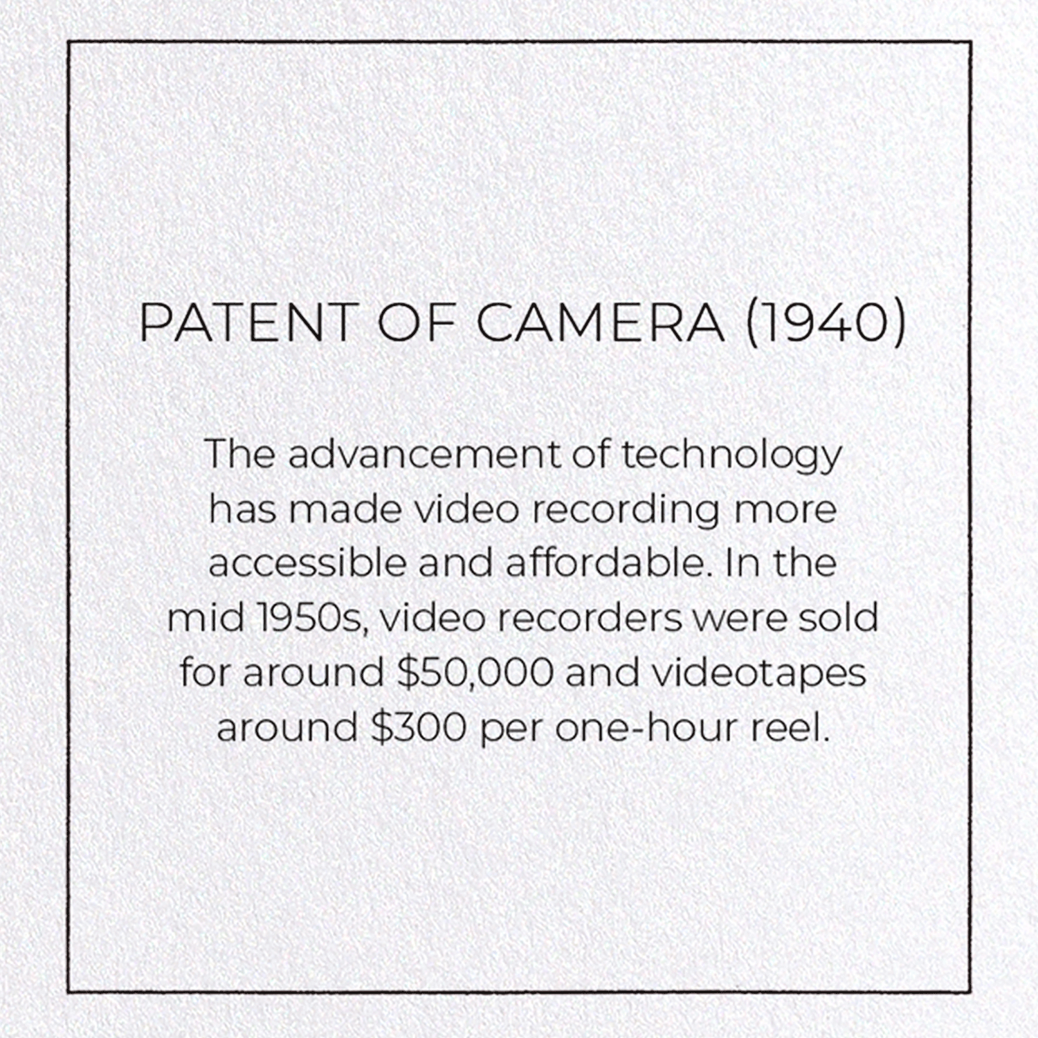 PATENT OF CAMERA (1940): Patent Greeting Card