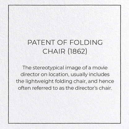 PATENT OF FOLDING CHAIR (1862): Patent Greeting Card