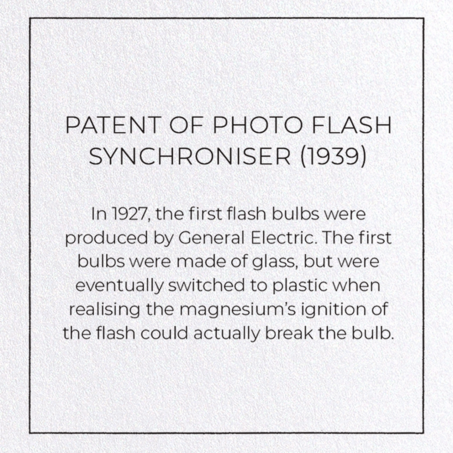 PATENT OF PHOTO FLASH SYNCHRONISER (1939): Patent Greeting Card