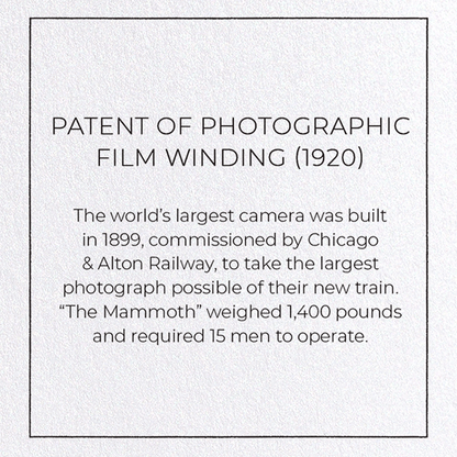 PATENT OF PHOTOGRAPHIC FILM WINDING (1920): Patent Greeting Card