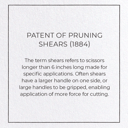 PATENT OF PRUNING SHEARS (1884): Patent Greeting Card