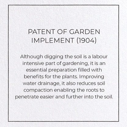 PATENT OF GARDEN IMPLEMENT (1904): Patent Greeting Card