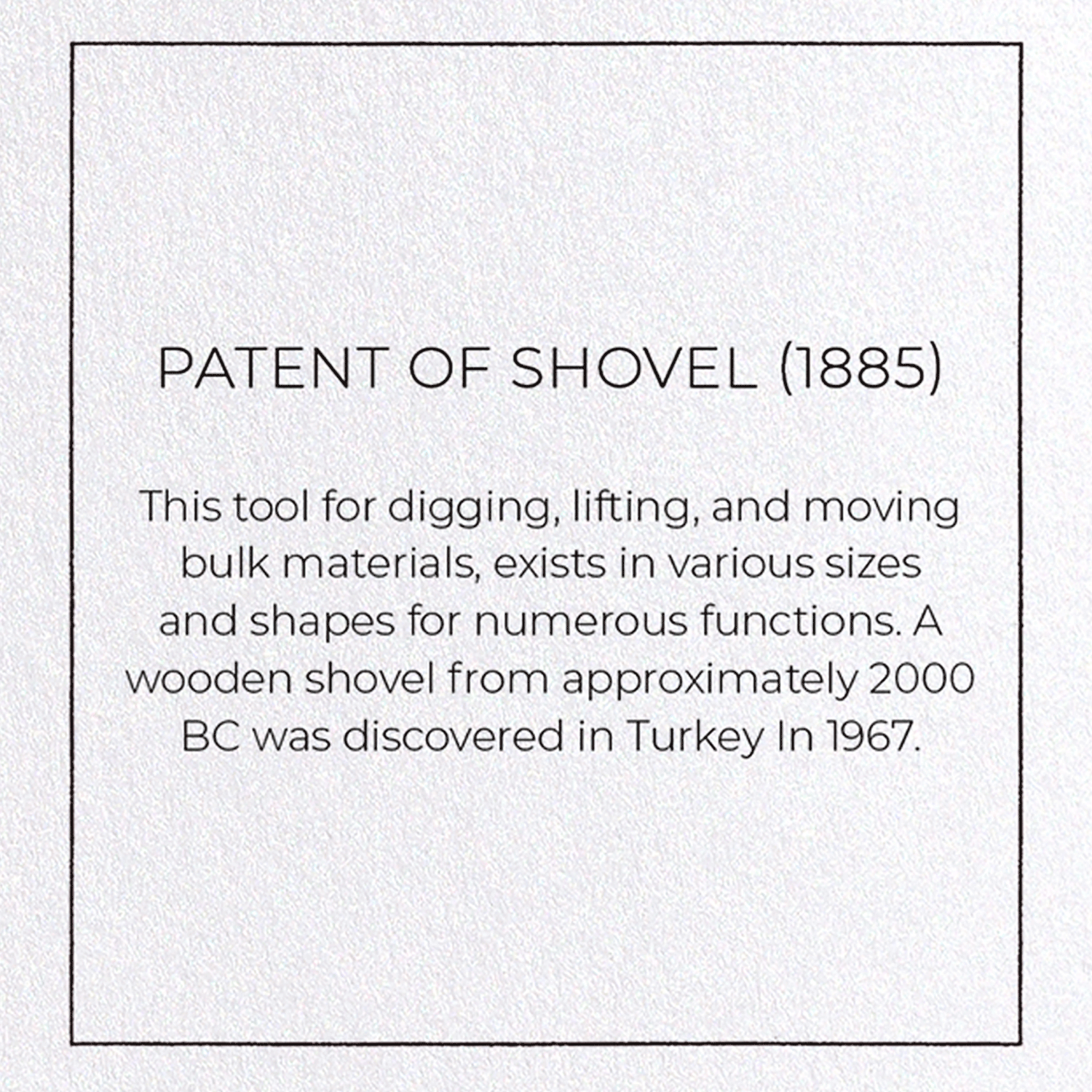 PATENT OF SHOVEL (1885): Patent Greeting Card