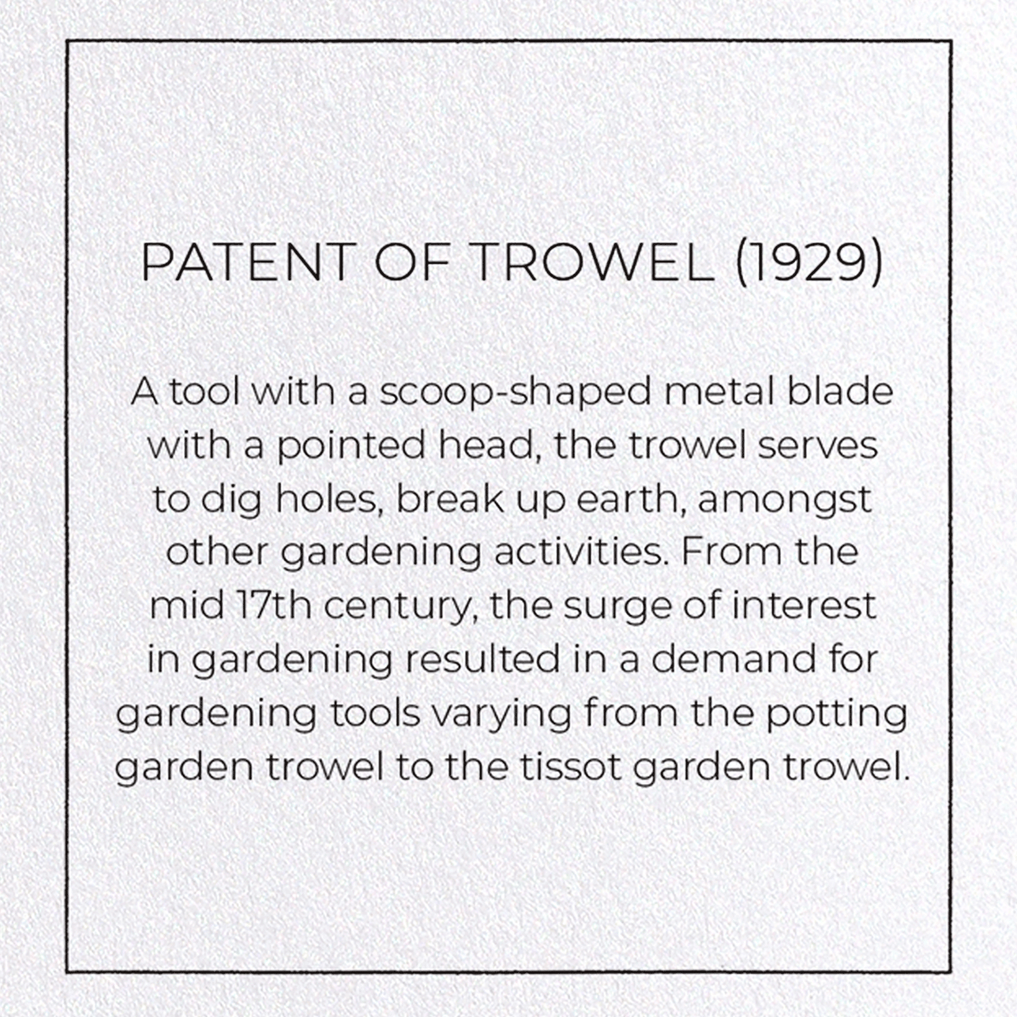PATENT OF TROWEL (1929): Patent Greeting Card