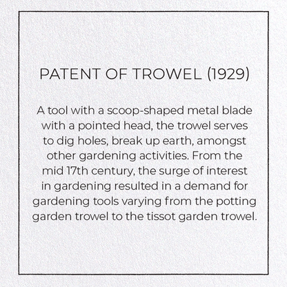 PATENT OF TROWEL (1929): Patent Greeting Card