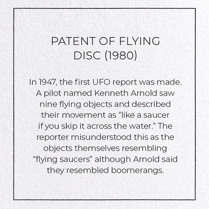 PATENT OF FLYING DISC (1980): Patent Greeting Card