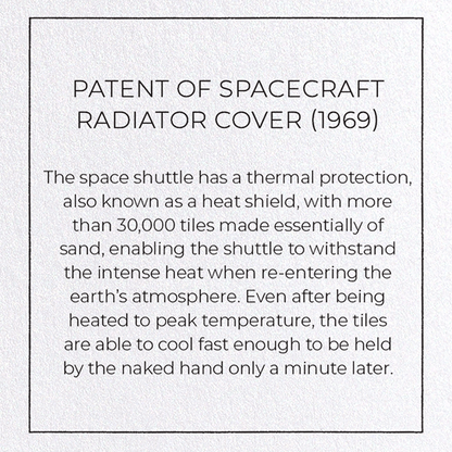 PATENT OF SPACECRAFT RADIATOR COVER (1969): Patent Greeting Card