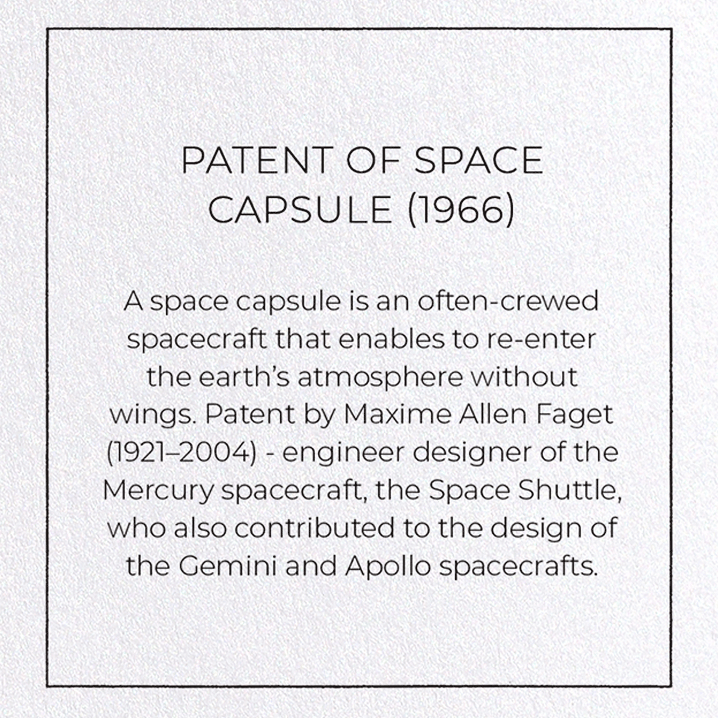 PATENT OF SPACE CAPSULE (1966): Patent Greeting Card