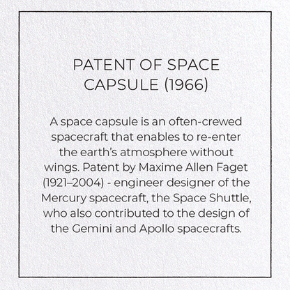 PATENT OF SPACE CAPSULE (1966): Patent Greeting Card