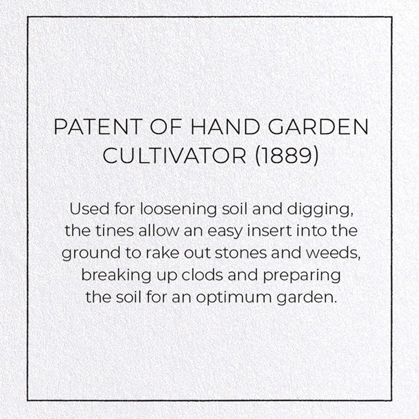 PATENT OF HAND GARDEN CULTIVATOR (1889): Patent Greeting Card