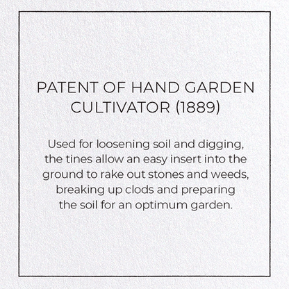 PATENT OF HAND GARDEN CULTIVATOR (1889): Patent Greeting Card
