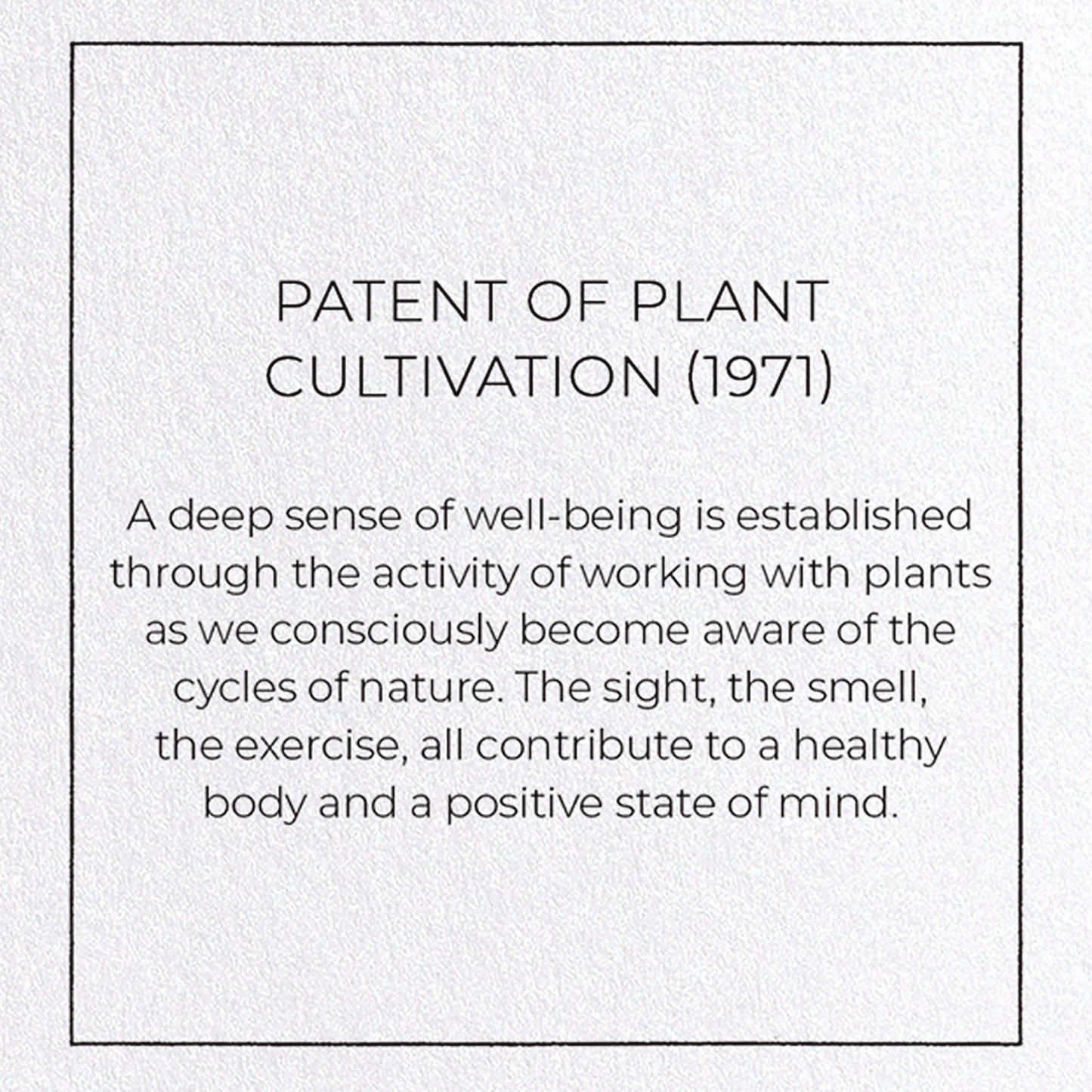 PATENT OF PLANT CULTIVATION (1971): Patent Greeting Card