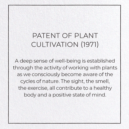 PATENT OF PLANT CULTIVATION (1971): Patent Greeting Card