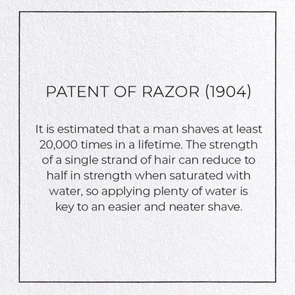 PATENT OF RAZOR (1904): Patent Greeting Card