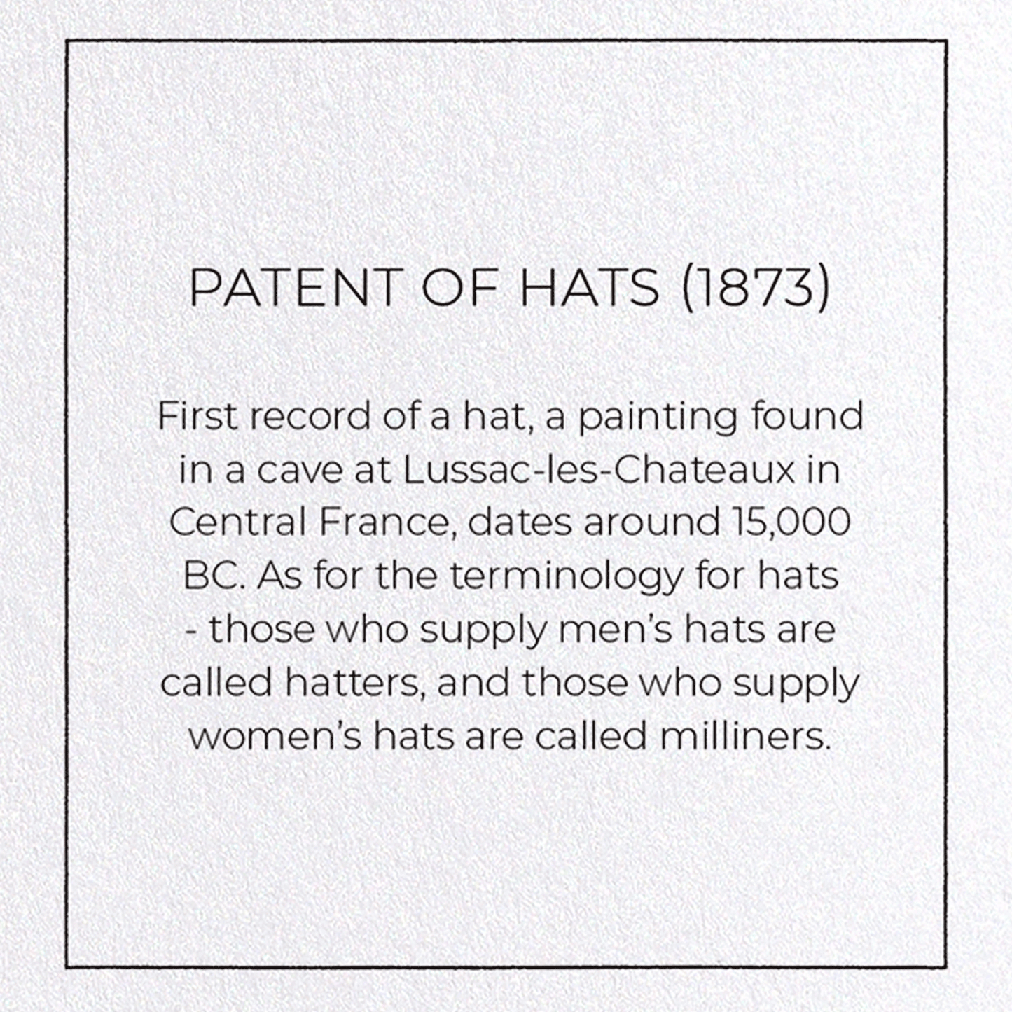 PATENT OF HATS (1873): Patent Greeting Card