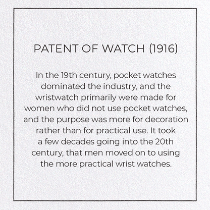 PATENT OF WATCH (1916): Patent Greeting Card