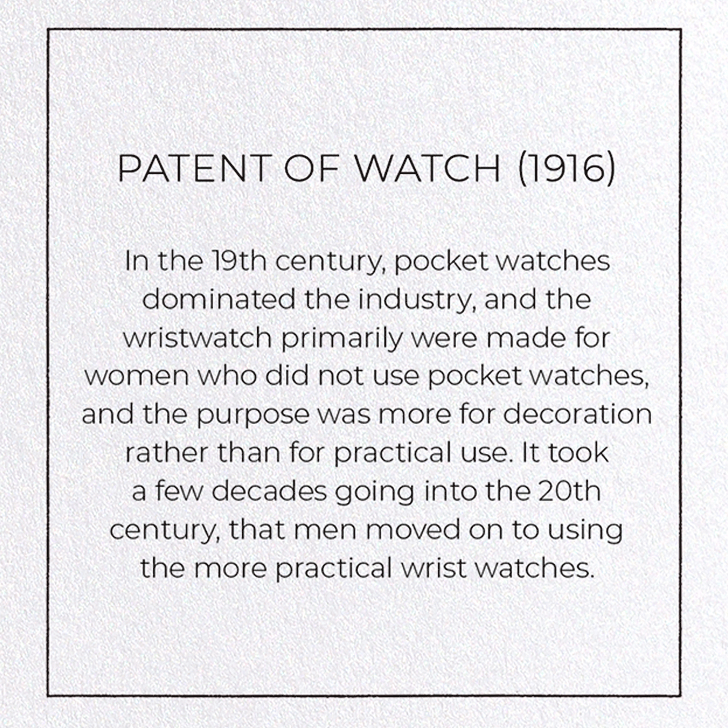 PATENT OF WATCH (1916): Patent Greeting Card