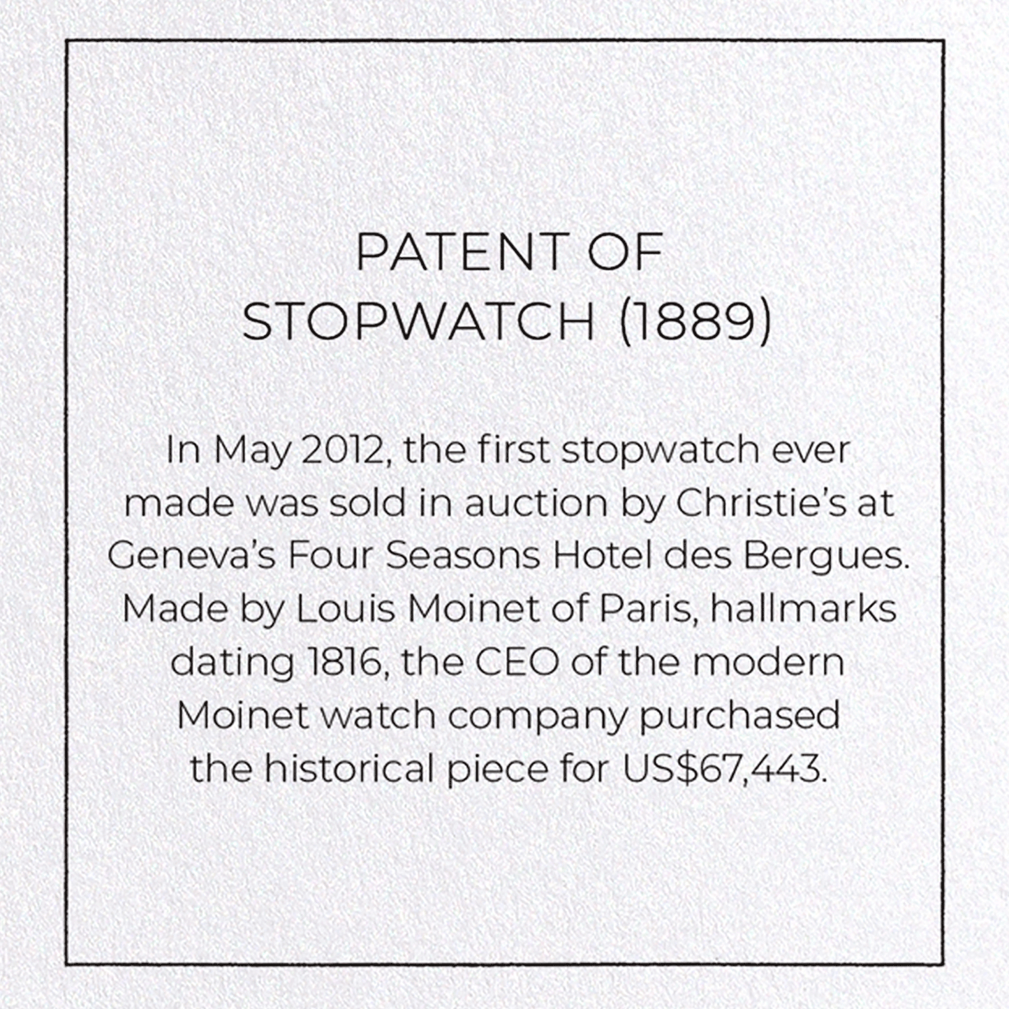 PATENT OF STOPWATCH (1889): Patent Greeting Card